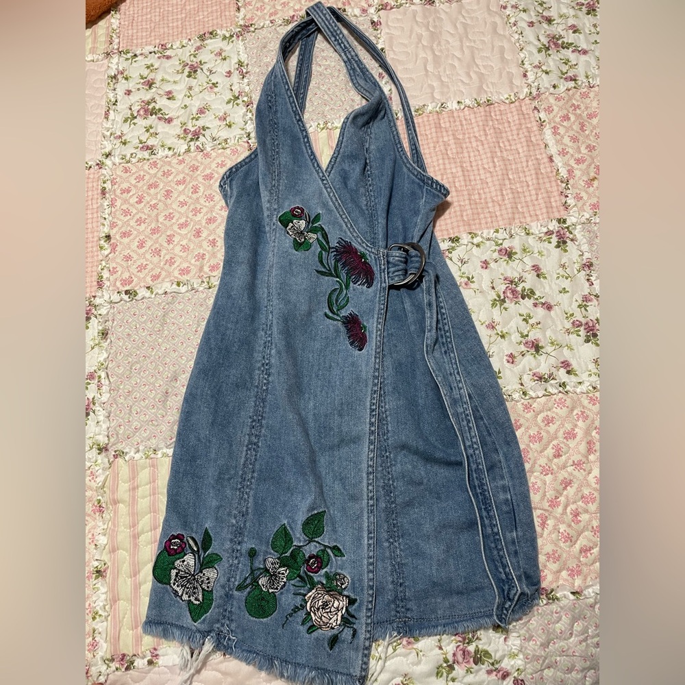 Denim wrap asymmetrical dress